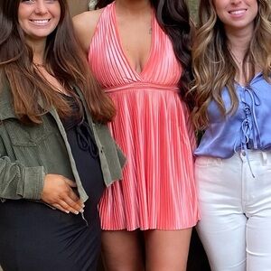 Coral Halter Pleated Dress